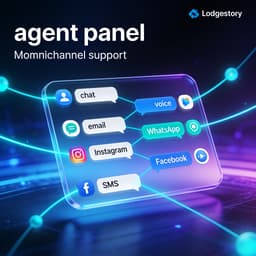 Abstract digital representation of an AI-powered agent panel consolidating omnichannel messages into one unified workspace.