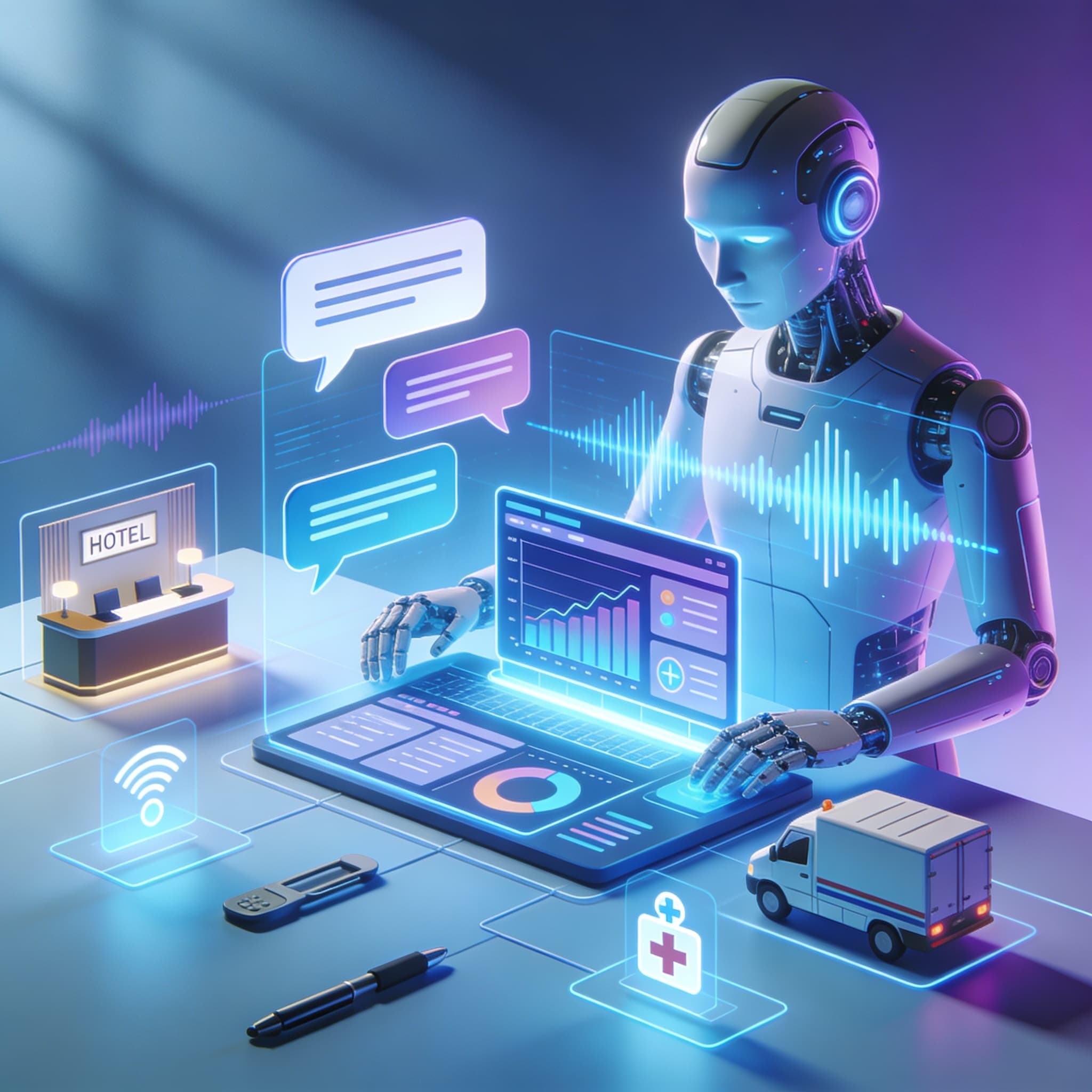 Visual representation of AI replacing workflows with conversation-driven interfaces across industries.